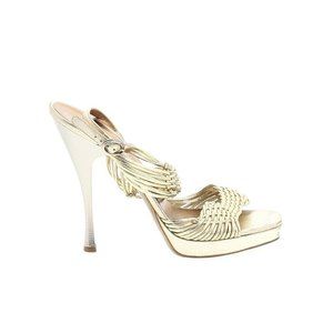 DONNA KARAN COLLECTION GOLD STRAPPY WOVEN LEATHER ANKLE STRAP STILETTO SANDAL